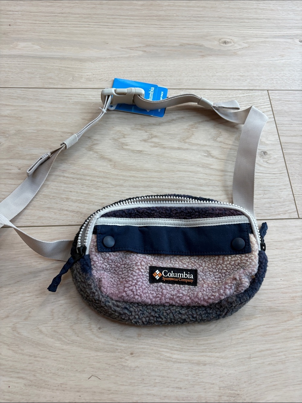 Columbia Pink and Navy Sherpa Crossbody Waist Bag